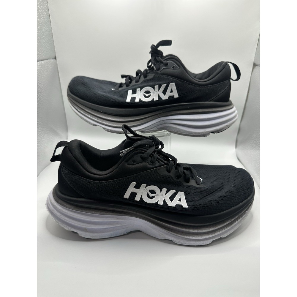 Size 9.5 - Hoka One One HOKA Bondi 8 D Wide Black White W- No Insoles